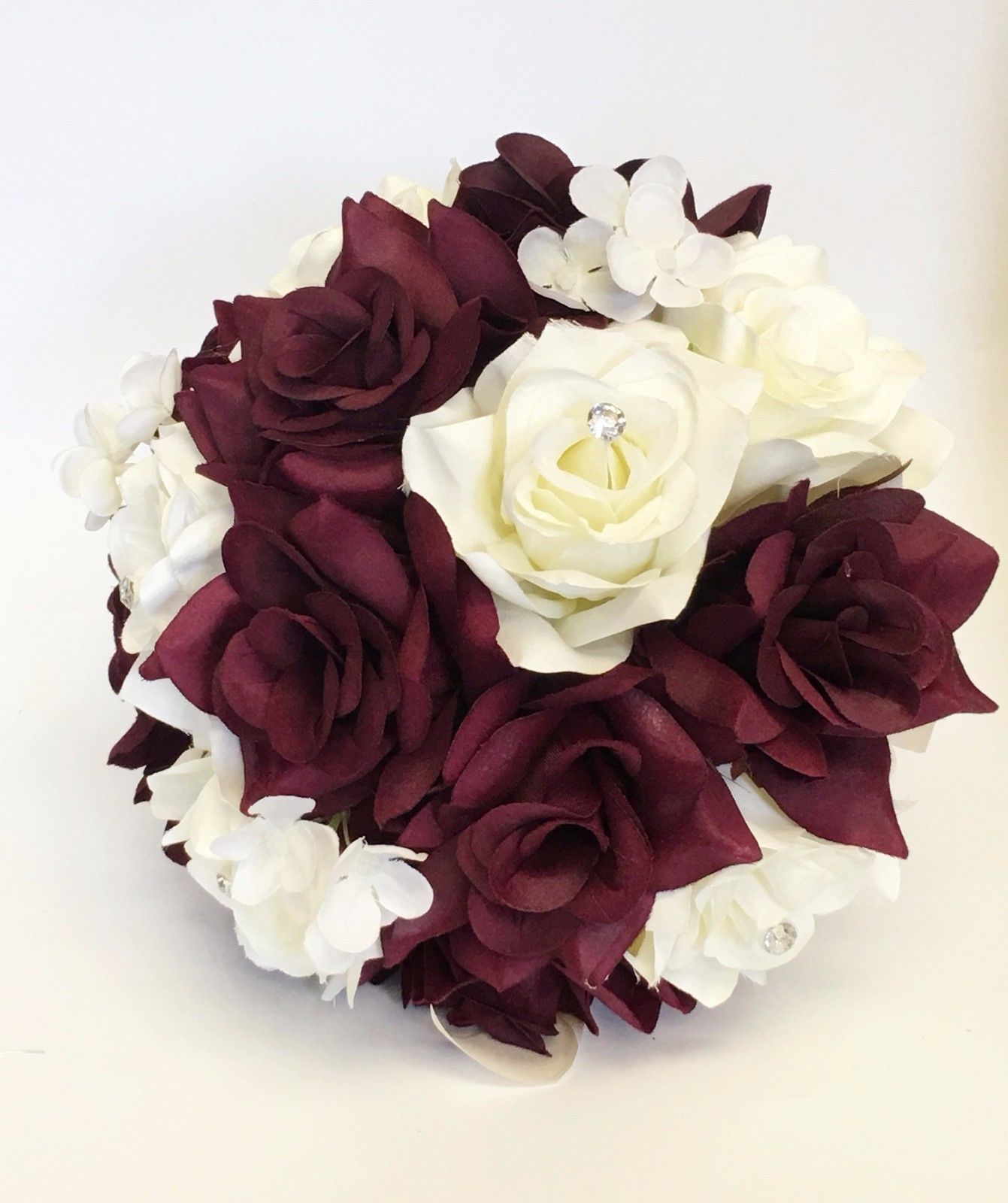 Artificial Rose Hydrangea Bouquet-Deep Burgundy Wine Ivory ...