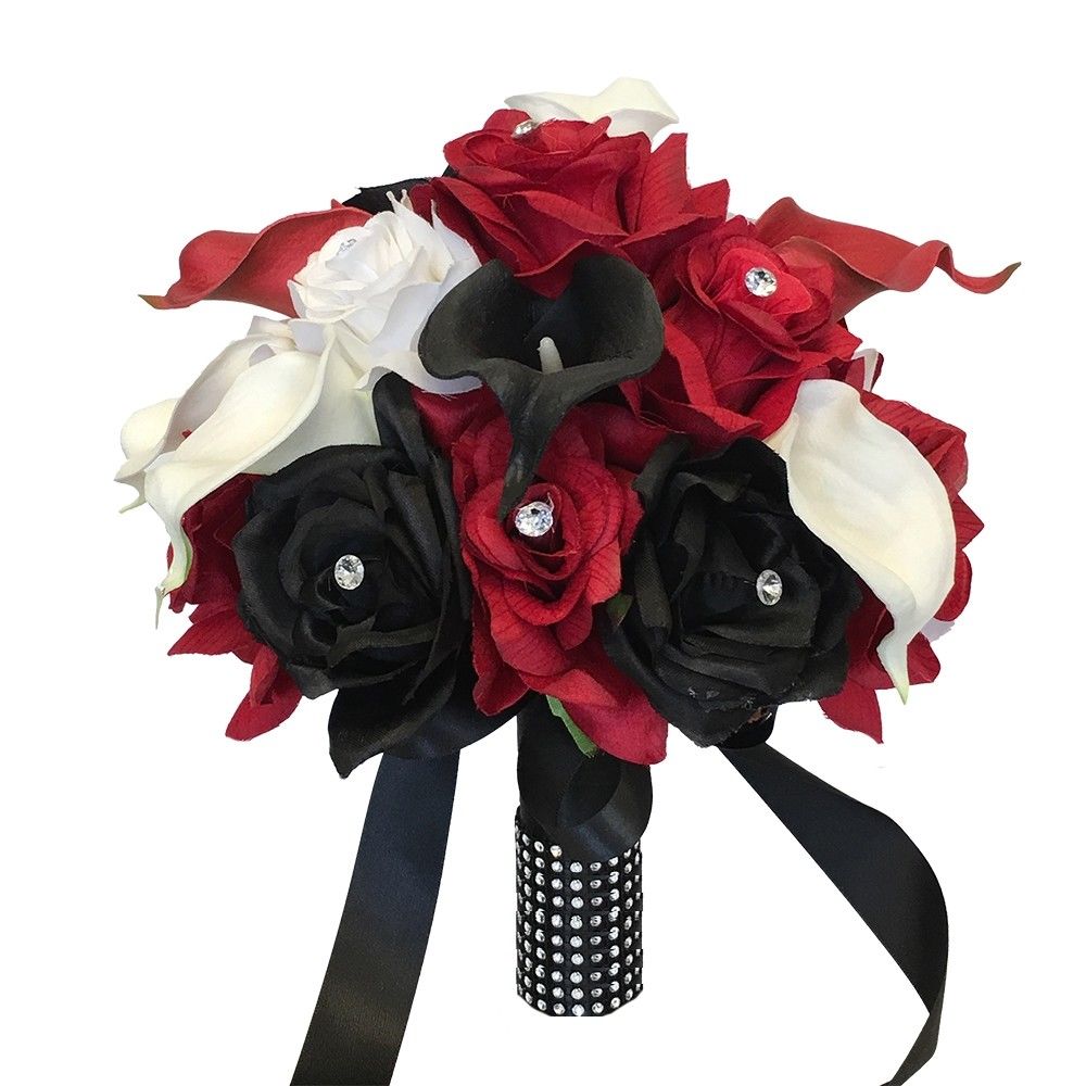 red white and black flower bouquets