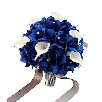 Wedding Bouquet 10 Royal Blue Roses And Calla Lily With